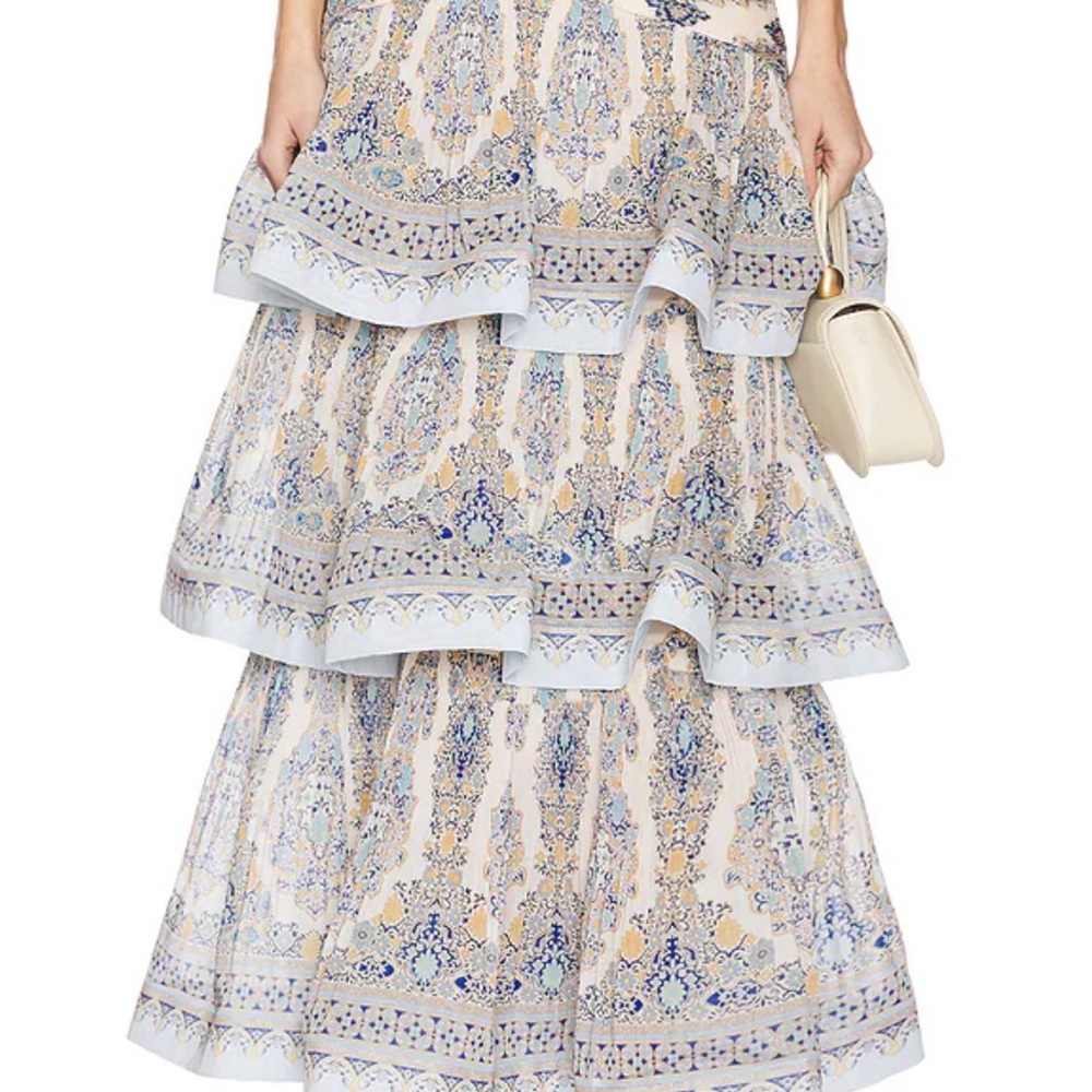 Zimmermann Blue and Gray Tiered Maxi Skirt
